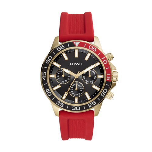 Fossil Bannon Men’s Multifunction Watch – Red Dial, Red Silicone Strap