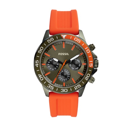 Fossil Bannon Men’s Multifunction Watch – Orange Dial, Orange Silicone Strap