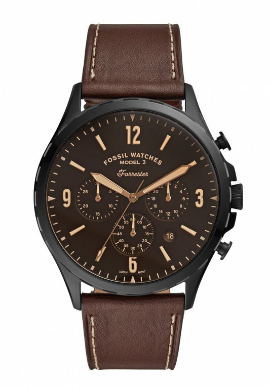 Mens Fossil Forrester Chronograph Brown Leather Watch