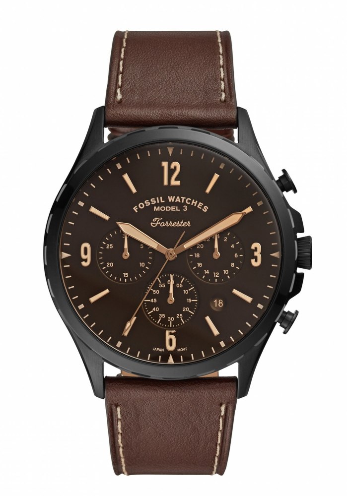 Fossil Forrester Men’s Chronograph Watch – Brown Dial, Brown Leather Strap