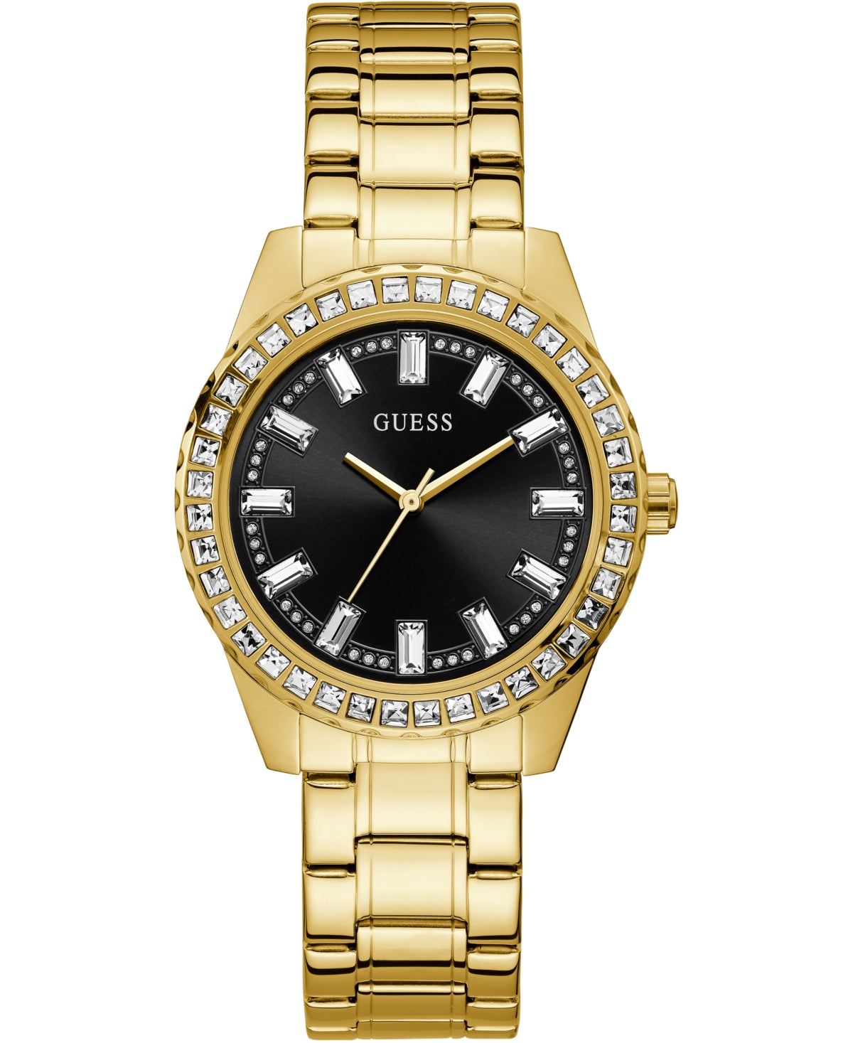 GUESS Damenuhr GW0111L2 – Schwarzes Zifferblatt, goldfarbener Edelstahl
