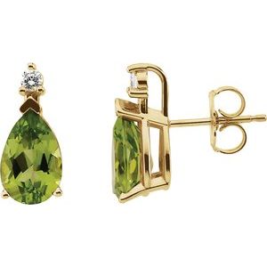 Peridot & Diamond Pear Stud Earrings in Gold and Platinum