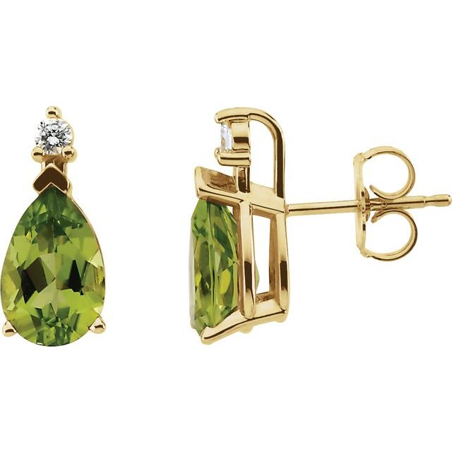 Peridot & Diamond Pear Stud Earrings in Gold and Platinum