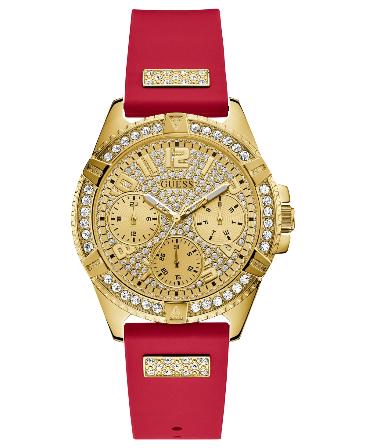 Gold-Tone and Red Multifunction Watch – Oversized Crystal Dial