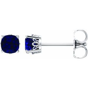 Blue Sapphire Cushion Stud Earrings in Gold and Platinum