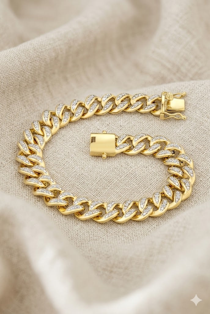 1.20CT Mens Lab Diamond Cuban Link Bracelet in 18K Gold Vermeil