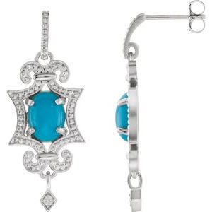 Turquoise & Diamond Oval Stud Earrings in Gold and Platinum