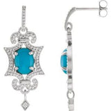 Turquoise & Diamond Oval Stud Earrings in Gold and Platinum