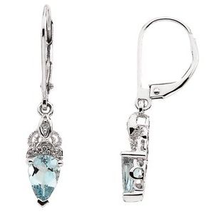 Aquamarine & Diamond Pear Stud Earrings in Gold and Platinum