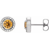 Yellow Sapphire & Diamond Round Halo Stud Earrings in Gold and Platinum