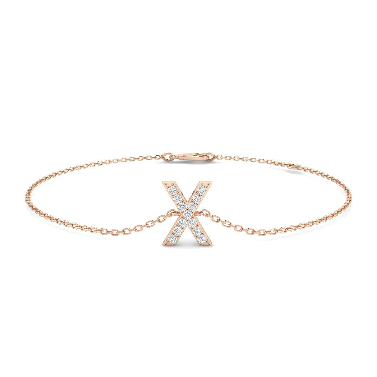 Luxury 18K Gold Diamond Alphabet X Bracelet