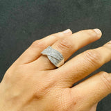 Round Cut Pave Set Criss Cross Multi-Row Lab Grown Diamond Ring 18K White Gold