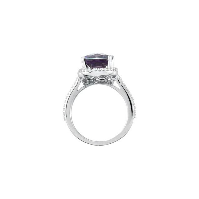 Cushion Amethyst Halo Ring with Diamond Accents in White Gold