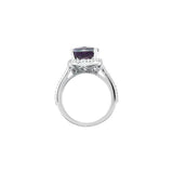 Cushion Amethyst Halo Ring with Diamond Accents in White Gold