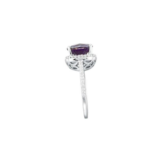 Cushion Amethyst Halo Ring with Diamond Accents in White Gold