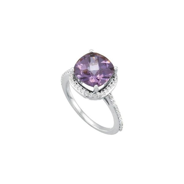 Cushion Amethyst Halo Ring with Diamond Accents in White Gold