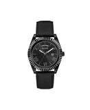 Guess Men's Black Leather Strap Day-Date Watch, 42mm