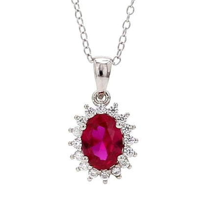 Ruby Pendant Lab Diamonds In  Silver