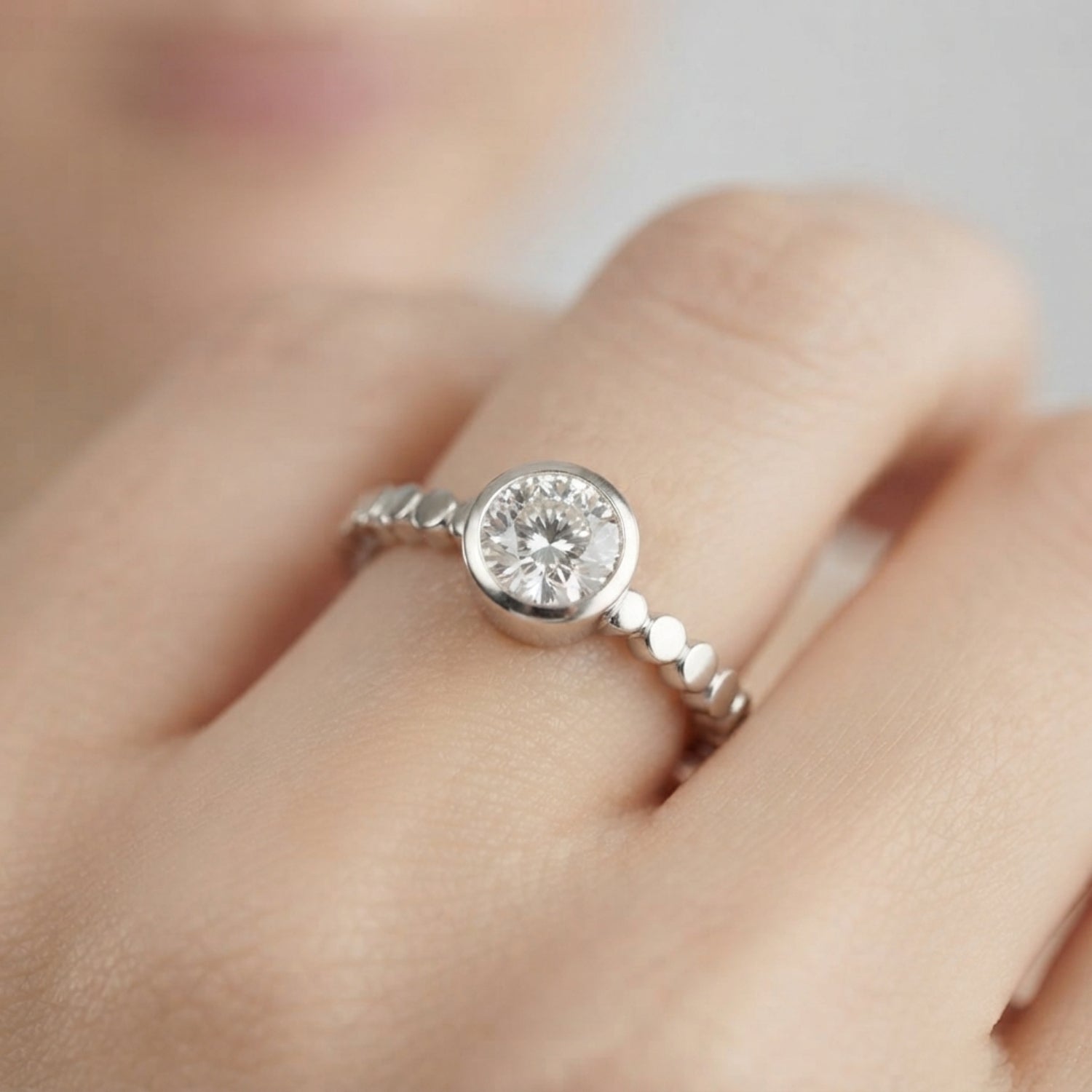 IGI Lab-Grown Round Cut Diamond Bezel Setting Solitaries Engagement Ring.