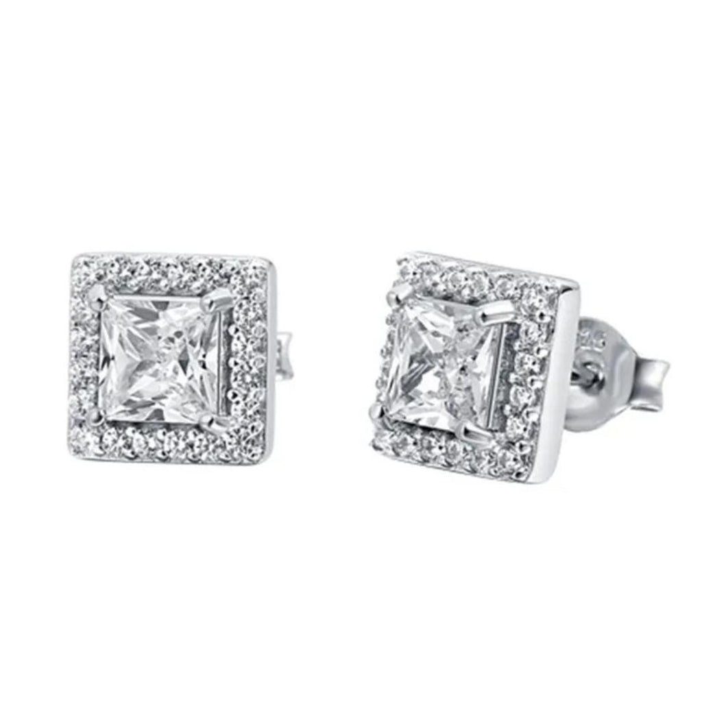 Stud Earrings Lab Diamond Princess Solitaire Halo 0.50ct