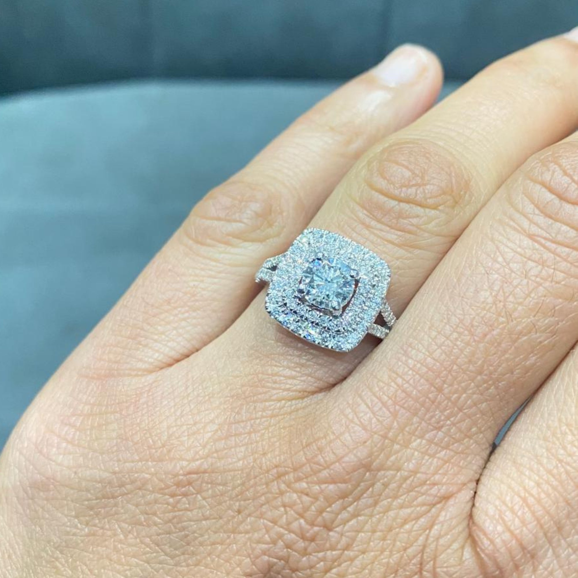 Bague de fiançailles avec halo de diamants ronds de laboratoire - argent 925 - DE/VS