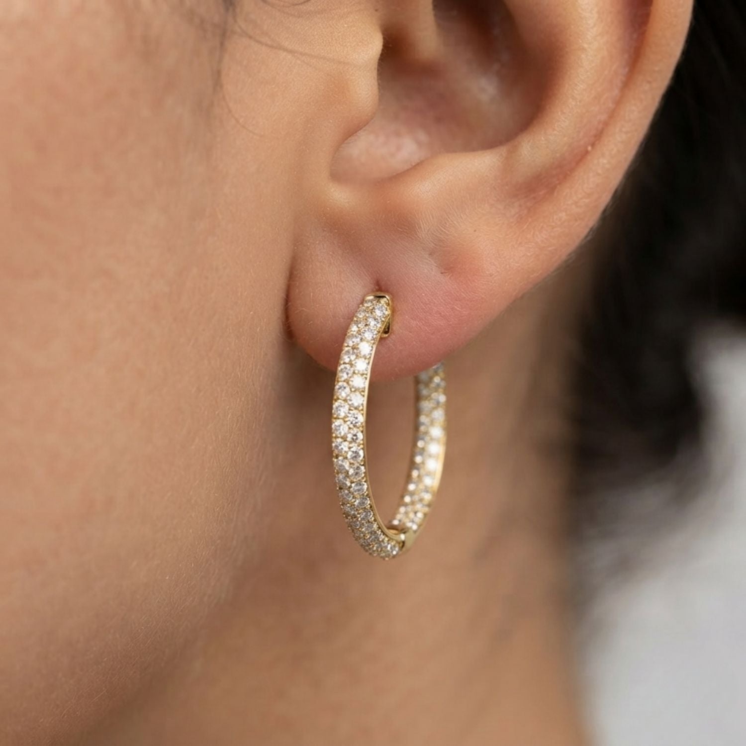 Hoop Earrings - 2.50ct Round Diamond Gold