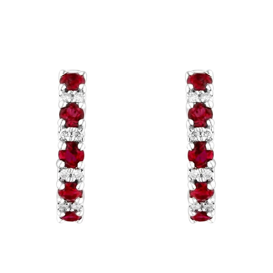 0.86 Ruby Stone Diamond Hoop Earrings In white Gold
