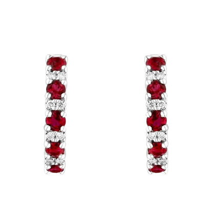 0.86 Ruby Stone Diamond Hoop Earrings In white Gold