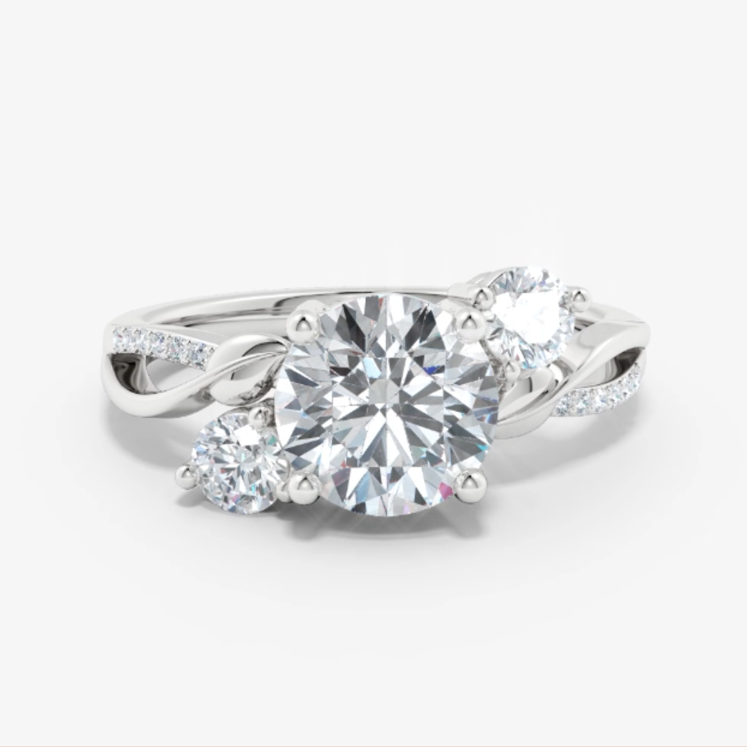 Bague en forme de vigne torsadée avec trois diamants de laboratoire