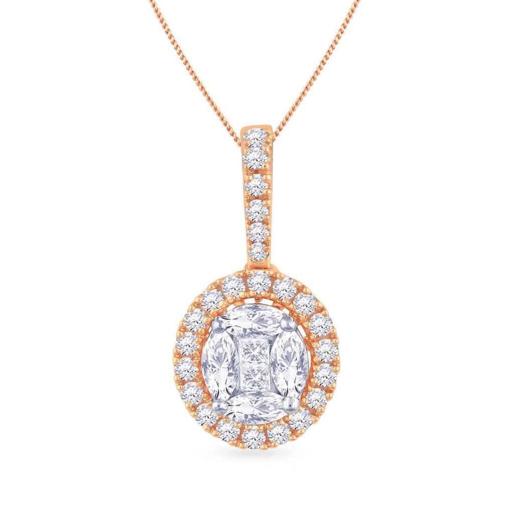 0.50Ct Lab Grown Diamond Halo Pendant Necklace 18K White Gold – H SI Clarity