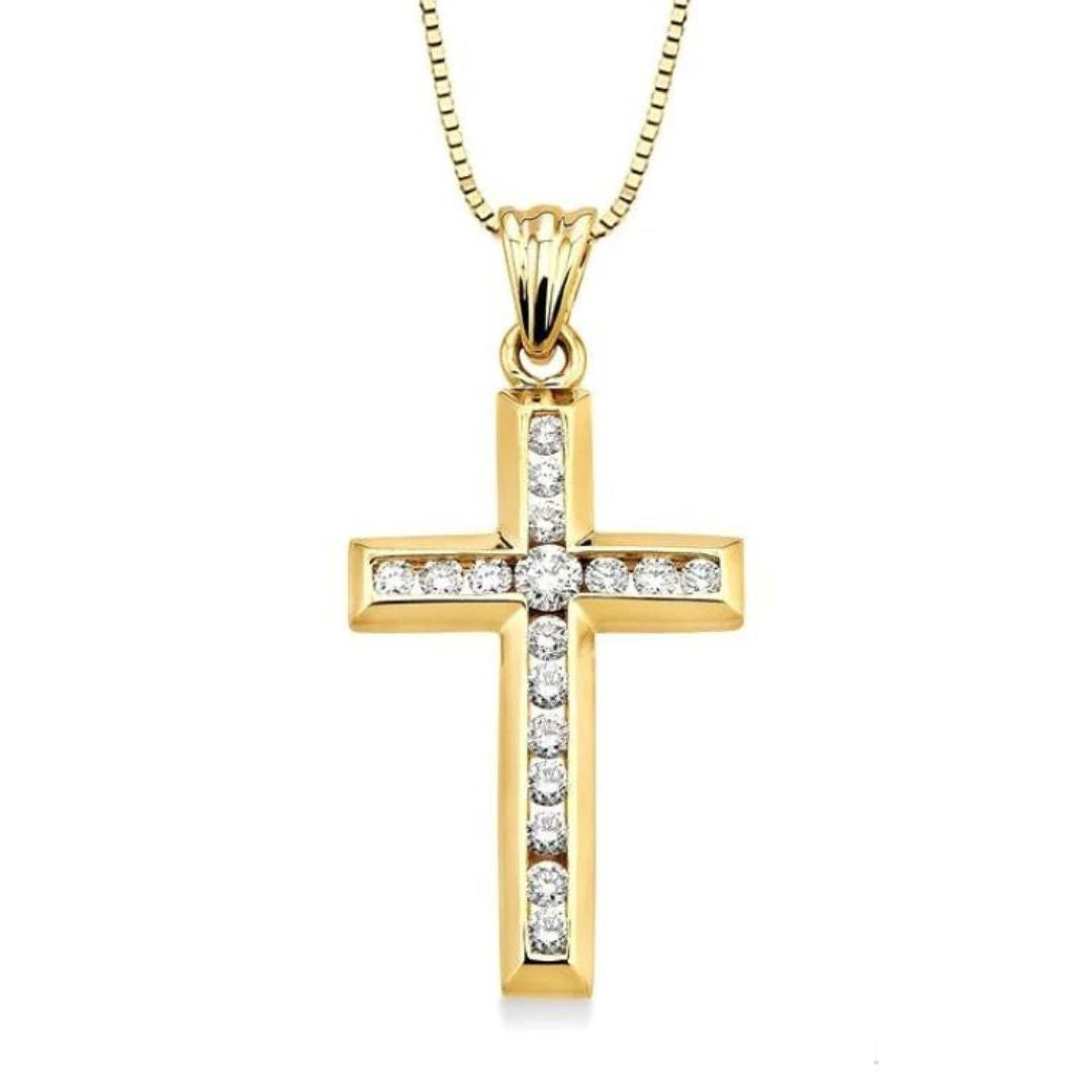 1.00ct Cross Pendant Lab Diamond In Yellow Gold