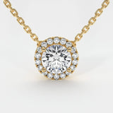0,70 Karat Solitär-Runddiamant mit Halo-Anhänger in Gold (mit Kette) 
