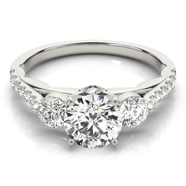Round-Cut Three-Stone Lab-Diamond Ring with Pave and Four-Prong Setting