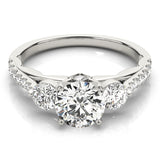 Round-Cut Three-Stone Lab-Diamond Ring with Pave and Four-Prong Setting