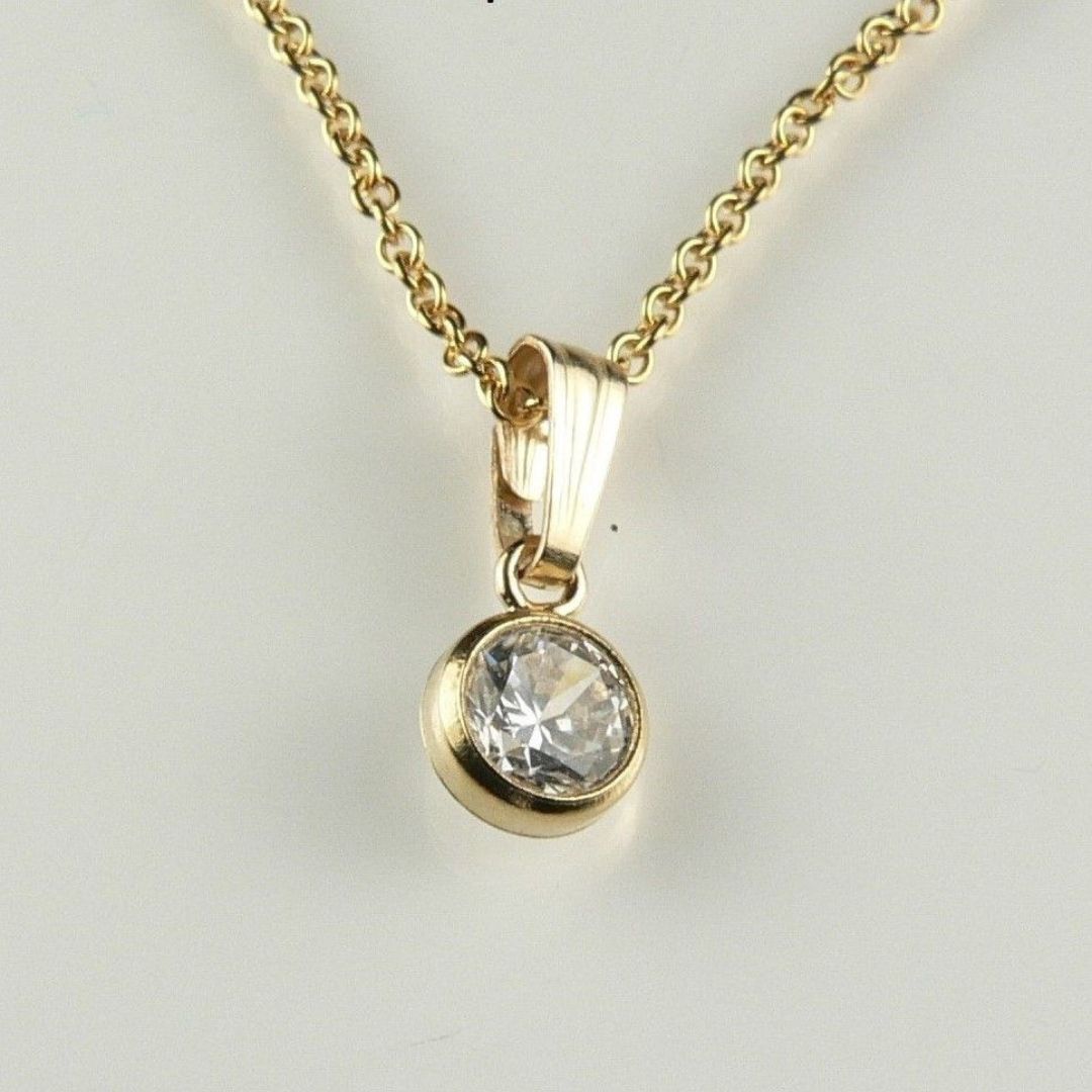 0.33Ct Bezel Set Solitaire Round Pendant Necklace in Yellow Gold ( Without Chain)