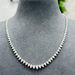 Natural Pear & Round Brilliant Diamond Tennis Necklace in 14K White Gold | UK Hallmarked