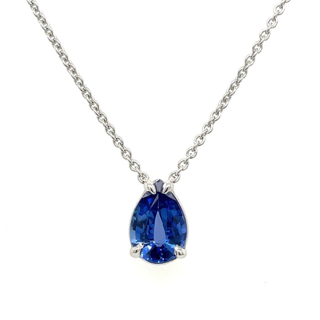 3.00Ct Lab Grown and Sapphire Pear Solitaire Diamond Pendant in Silver