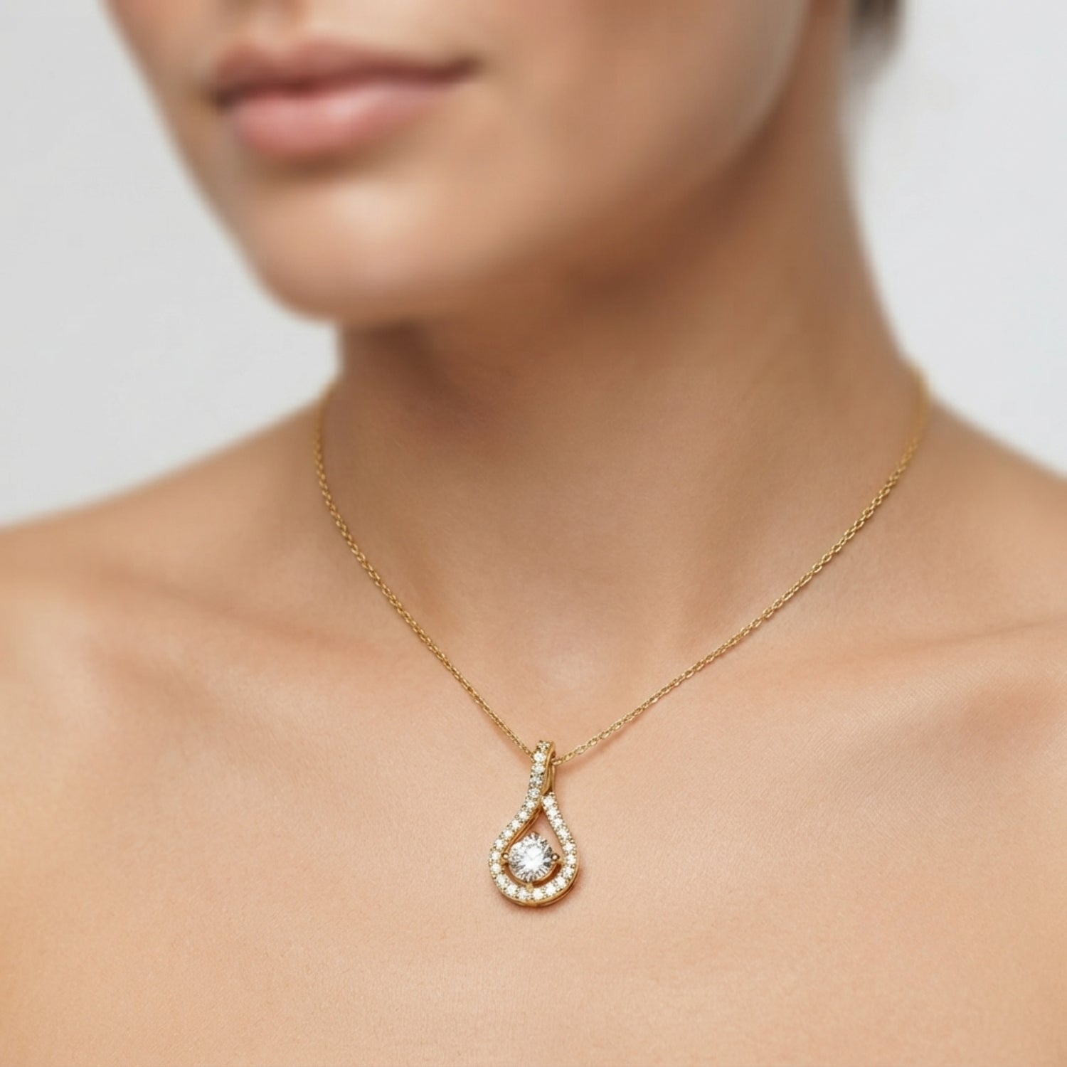 Lab Grown Diamond Drop Pendant Necklace 4 Claw Set Without Chain