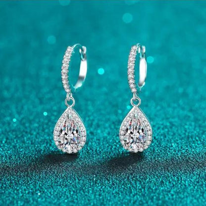 Diamond Pear Cluster Earrings In 18K White Gold