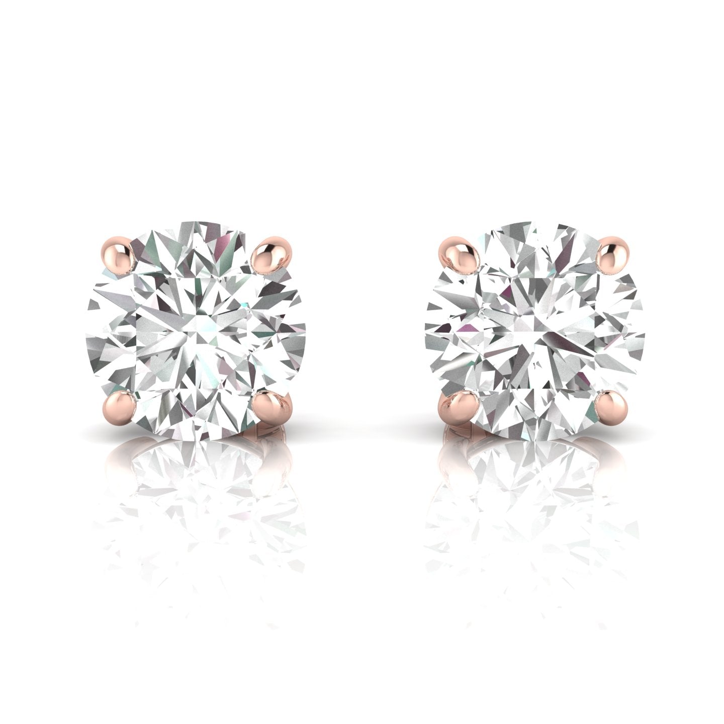 Natural Round Solitaire Diamond Stud Earrings For Women, Earth Mine Diamonds 4 Claw Set, UK Hallmarked