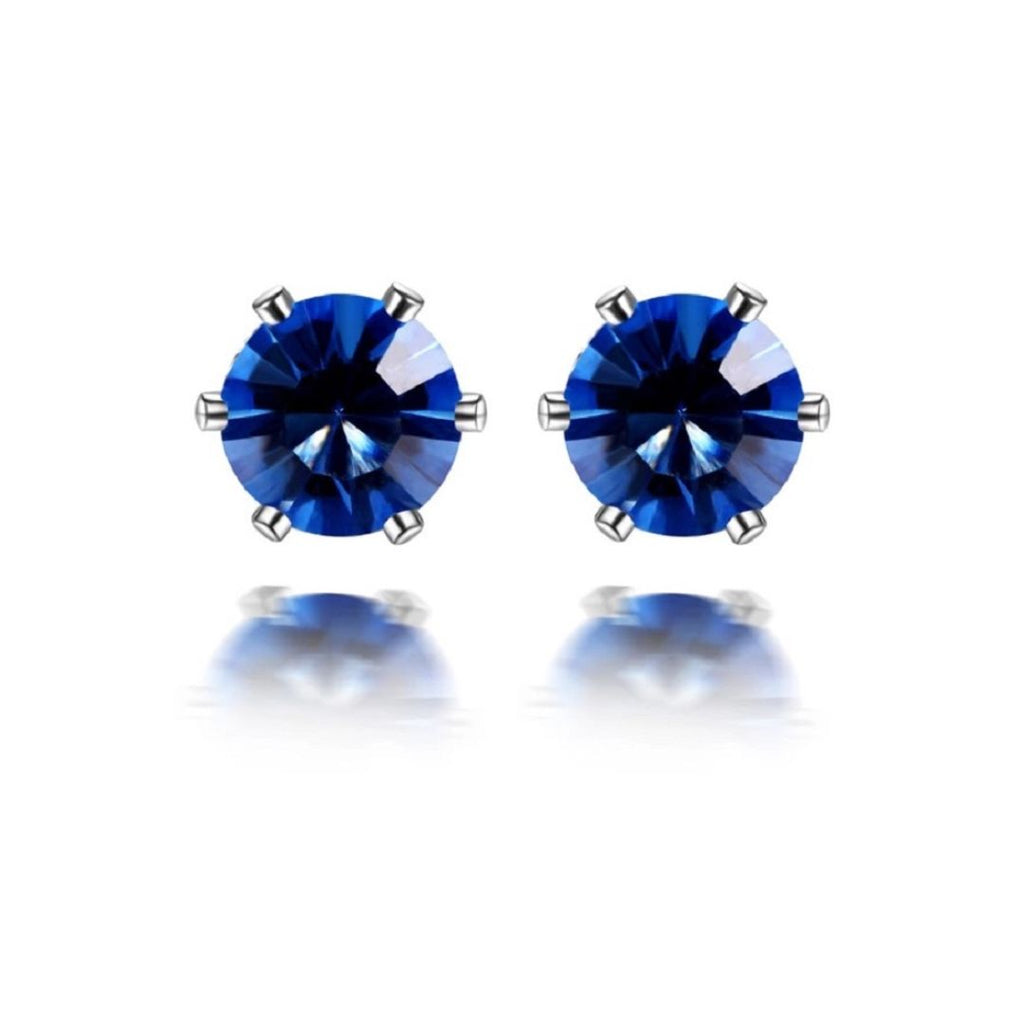 0.40ct Sapphire Round Solitaire Stud Earrings 9K White Gold