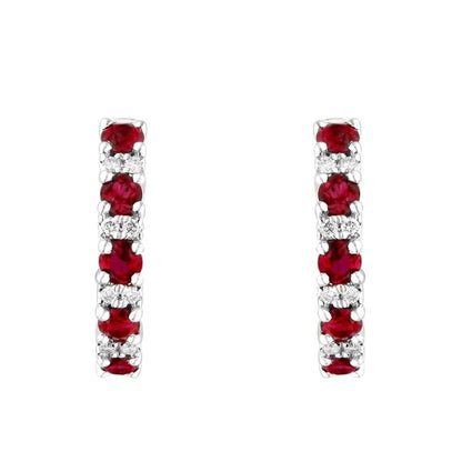 0.86 Ruby Stone Diamond Hoop Earrings In White Gold