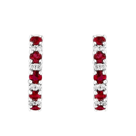 0.86 Ruby Stone Diamond Hoop Earrings In White Gold