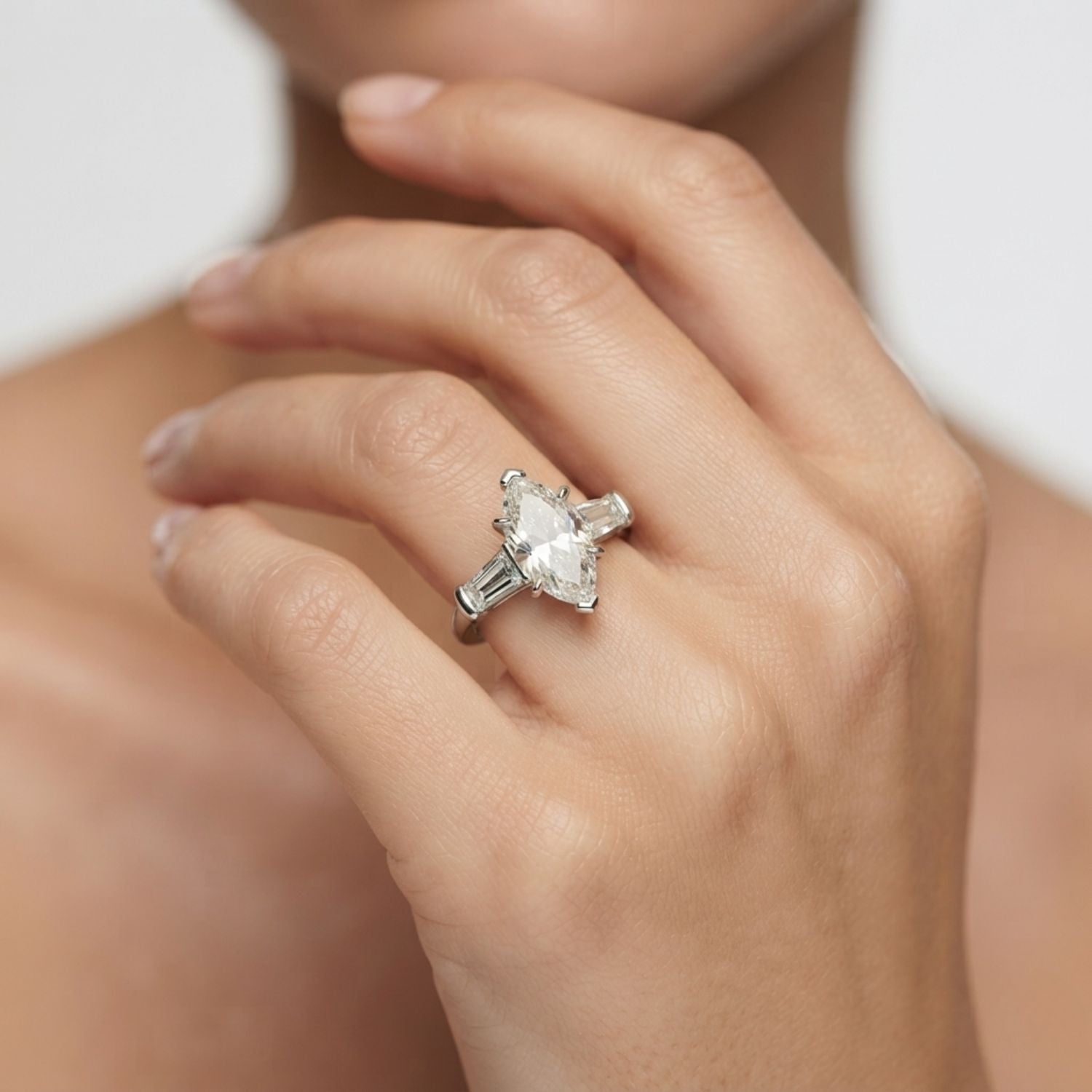 Three-Stone Marquise Diamond Engagement Ring | 9K/18K Gold & Platinum