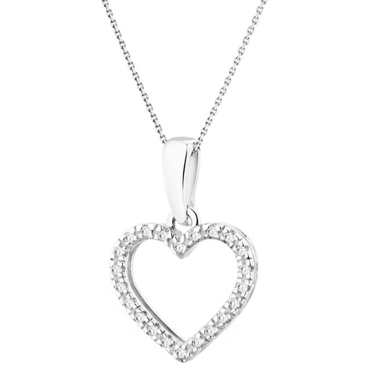 0.07ct Diamond Heart Necklace In White Gold