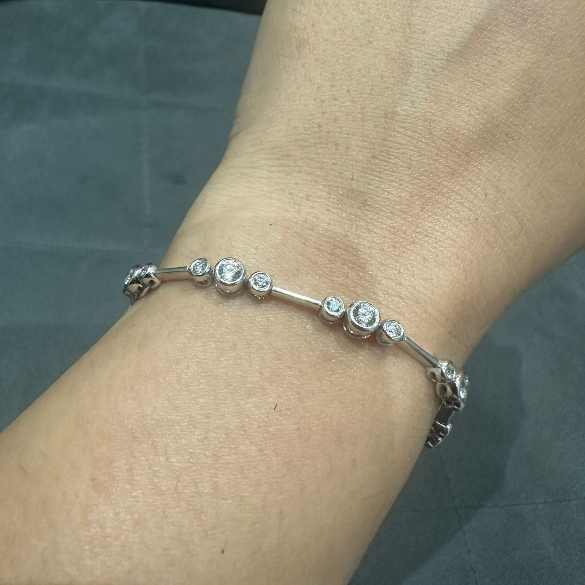 3.00 Carat Round Cut Bezel Set Natural Diamond Bracelet in 9K White Gold | UK Hallmarked