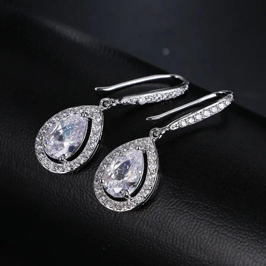 Lab Grown Diamond Pear Halo Dangle Drop Earrings