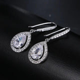 Lab Grown Diamond Pear Halo Dangle Drop Earrings in Silver