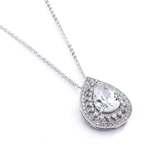 0.10ct Lab Diamond Pear Shape  Halo Necklace