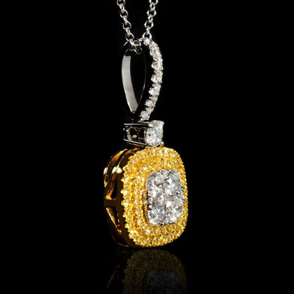 0.82ct Diamond White Gold And Yellow Diamond HALO Pendant